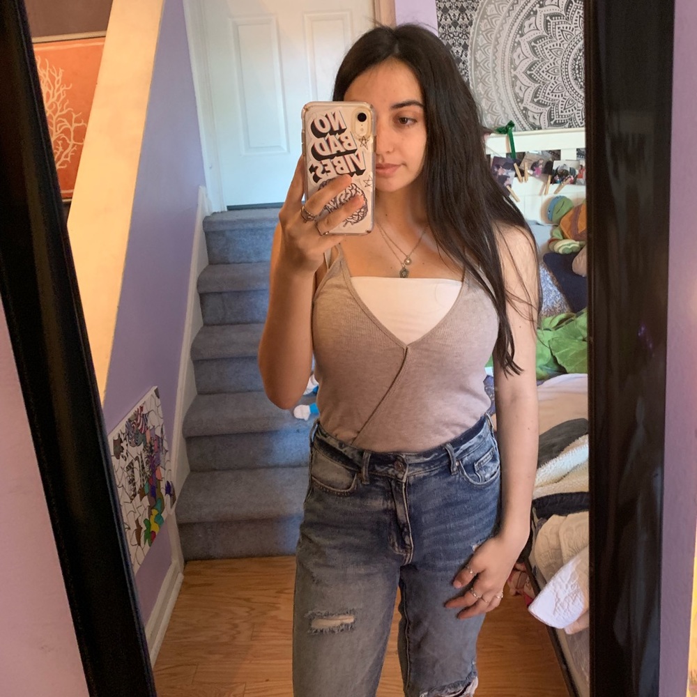 Low plunge gray bodysuit